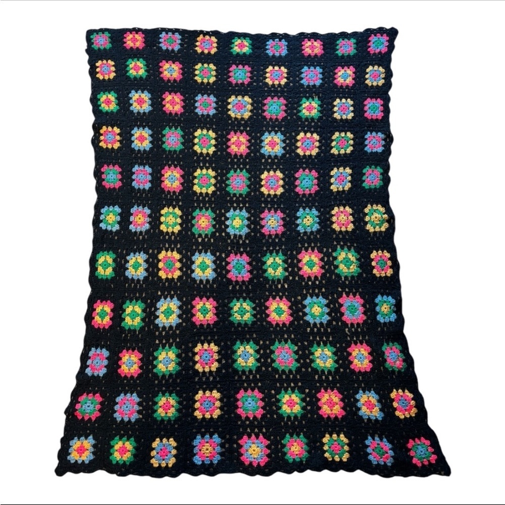 Vintage Handmade Granny Square Crochet Throw Blanket Afghan